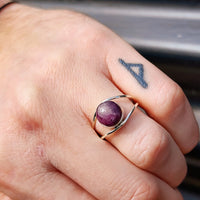 (R) Solid 925 Sterling Silver & Natural Ruby Double Band Ring