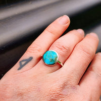 Solid 925 Sterling Silver & Natural Turquoise 13.5mm Round Signet Ring