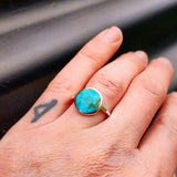 Solid 925 Sterling Silver & Natural Turquoise 13.5mm Round Signet Ring