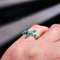 (M) Solid 925 Sterling Silver & Natural Turquoise 6x Setting Band Ring