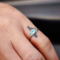 Solid 925 Sterling Silver & Natural Turquoise Lotus Ring