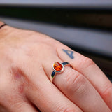 Solid 925 Sterling Silver & Natural Amber Oval Signet Ring