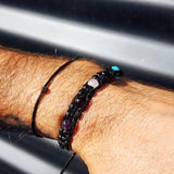 Black Macrame Cord Bracelet - Cherry, Amazonite, Rose Quartz, Amethyst