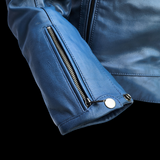 Blue Beetle - Mens REAL Genuine Leather Jacket - Blue & White Stripe