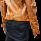 50% OFF SALE. Bronze Ridge - Womens REAL Genuine Leather Jacket - Tan Classic Cut