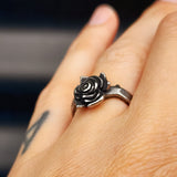 Size Q, T - Dark Stainless Steel Rose Ring