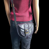 Genuine Leather Small Rounded Handbag - Black