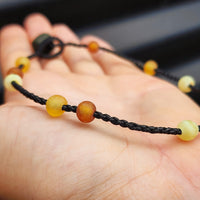 Deluxe Raw Amber & Greenstone Teething Necklace - Heavy Duty Macrame