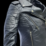 50% OFF SALE. Mystic Rider - Womens REAL Genuine Leather Jacket - Black Side Zip Ribbed