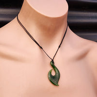 Natural Greenstone Carved Hook Pendant Necklace
