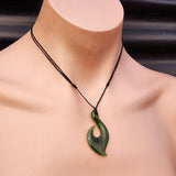 Natural Greenstone Carved Hook Pendant Necklace