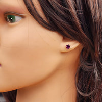 6mm Purple CZ & Solid 925 Sterling Silver Faceted Square Stud Earrings