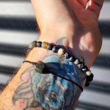 Natural Raw Green Amber, Obsidian, Lava Stones Elastic Bracelet
