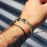 Natural Raw Black Tourmaline & Tan Macramé Bracelet (10X9B)