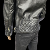 Rogue - Mens REAL Genuine Leather Jacket - Black Side Zip Ribbed