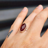 (O) Solid Sterling Silver & Red Garnet Oval Stone Handmade Solitaire Ring