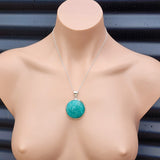 Solid Sterling Silver & Natural Amazonite Handmade Round Pendant & Chain Necklace