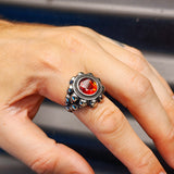 Size T1/2 - Red Zircon Stainless Steel Multi Skull Ring