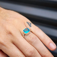 Solid Sterling Silver & Natural Blue Topaz Handmade Signet Ring