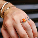 (R) Solid 925 Sterling Silver & Natural Orange Opal Irregular Handmade Ring