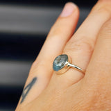 (O) Solid Sterling Silver & Natural Polished Aquamarine Handmade Signet Ring