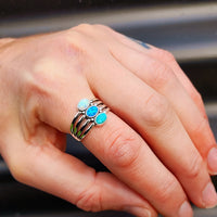 Solid 925 Sterling Silver, Natural Turquoise & Created Opal Cage Ring