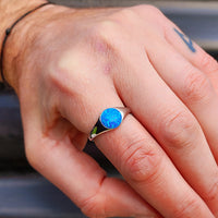 (T) Solid 925 Sterling Silver & Created Opal Round Solitaire Ring