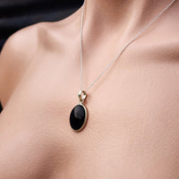 Solid Sterling Silver & Natural Black Onyx Handmade Pendant & Chain Necklace