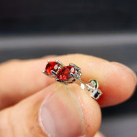Natural Garnet & Solid 925 Sterling Silver Oval Stud Earrings