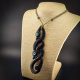 XXL Double Manaia Black Bone Carving Pendant Necklace