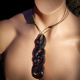 XL Double Manaia Black Bone Carving Pendant Necklace - NZ Maori Inspired