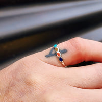 Solid 925 Sterling Silver & Mixed Gemstone 3.2mm Band Ring