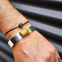 Solid Sterling Silver & Natural Tiger Eye Handmade Cuff Bracelet