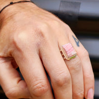 (R) Solid Sterling Silver & Natural Love Stone Handmade Cage Ring