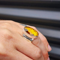 Solid 925 Sterling Silver & Natural Honey Topaz Textured Handmade Ring
