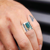 (R) Solid Sterling Silver & Natural Irregular Raw Apatite Handmade Cuff Ring