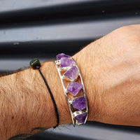 Solid Sterling Silver & Natural Raw Amethyst Handmade Cuff Bracelet