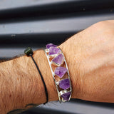 Solid Sterling Silver & Natural Raw Amethyst Handmade Cuff Bracelet
