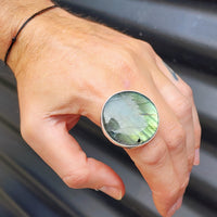 (T) Solid Sterling Silver & Natural Labradorite Round Handmade Solitaire Ring