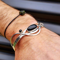Solid Sterling Silver & Natural Black Onyx Handmade Multi Setting Bracelet