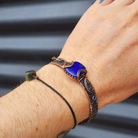 Handmade Copper & Natural Lapis Lazuli Wrap Cuff Bracelet