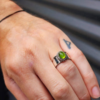 (R) Solid Sterling Silver & Natural Peridot Handmade Rustic Solitaire Ring