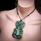 Natural Jade XL Tiki Pendant Necklace (N1101)