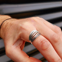 Solid 925 Sterling Silver 15mm Oxidized Spiral Cage Ring
