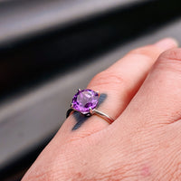Solid 925 Sterling Silver & Natural Amethyst 8mm Faceted Clawed Signet Ring