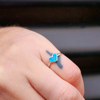 (O) Solid 925 Sterling Silver & Created Opal Heart Ring