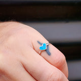 (O) Solid 925 Sterling Silver & Created Opal Heart Ring