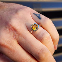 Solid 925 Sterling Silver & Natural Citrine Square Faceted Stone Ring