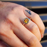 Solid 925 Sterling Silver & Natural Citrine Square Faceted Stone Ring