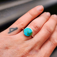 Solid 925 Sterling Silver & Natural Turquoise 13.5mm Round Signet Ring